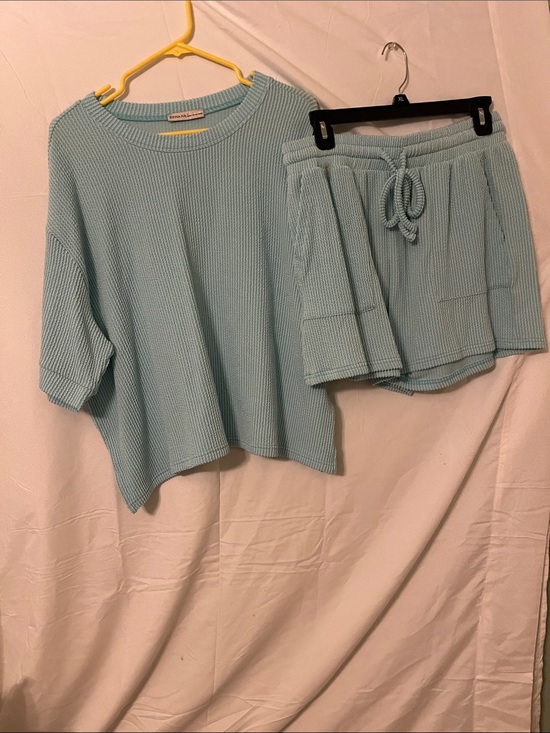 Zenana Outfitters Pants - Zenana Outfitters Soft Waffle Knit Shorts and shirt in light blue. Never worn.